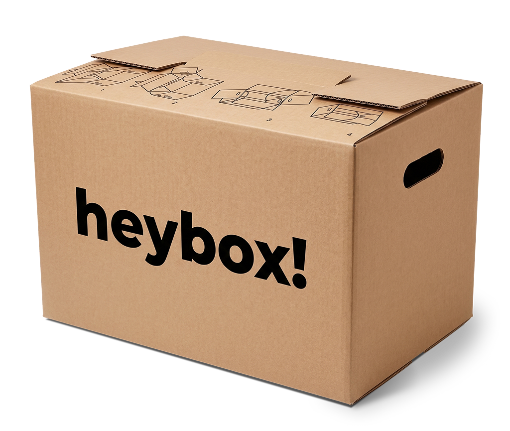 heybox flyttekasser stablet i en lys stue